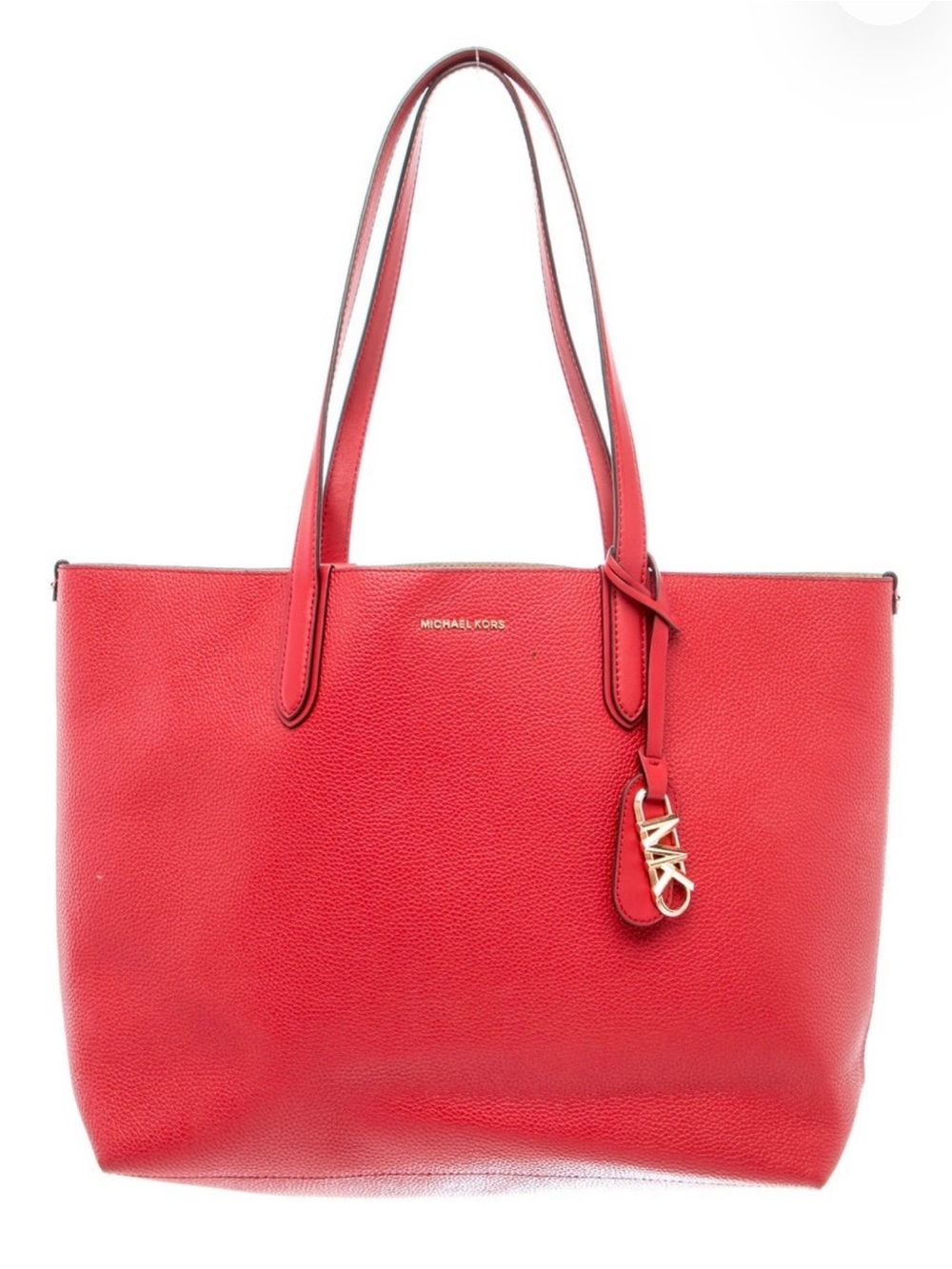 Michael Kors Red Pebbled Leather Tote with Gold Logo Charm